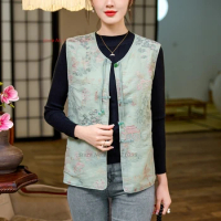 2024 woman vintage hanfu tops chinese traditional vest national flower embroidery sleeveless jacket oriental ethnic tang suit