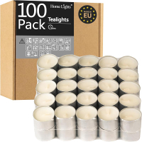 HomeLights Unscented Tealight Candles - 100 Pack 8hr eless White Votive Candles for Shabbat Weddings