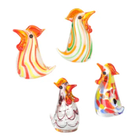 Glass Rooster Chicken Figurine Mini Statues Farm Animals Action Figures Cake Topper Desktop Ornaments Hand Blown Animal Figure