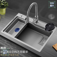 水槽 洗菜盆納單槽加厚不銹鋼廚房水槽用黑色水池三孔洗碗池