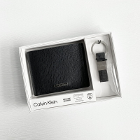 美國百分百【全新真品】Calvin Klein 皮夾 logo 真皮 錢包 六卡 CK 短夾組 專櫃精品 黑色 CG00