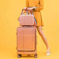 Travel luggage set Women trolley case 20'' carry ons cabin rolling luggage spinner wheels innovation trolley bag with laptop bag