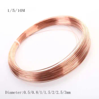 1/5/10M Diameter 0.5/0.8/1/1.5/2/2.5/3mm T2 Copper Red copper 99.90% Bare Wire High Quality 1meter Copper Line Wire