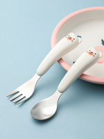 墨色304不銹鋼創意可愛ins風卡通勺子兒童吃飯訓練叉勺寶寶餐具