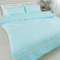 米夢家居-台灣製造-100%精梳純棉印花床包+雙人兩用被套四件組-北極熊藍綠-雙人5尺
