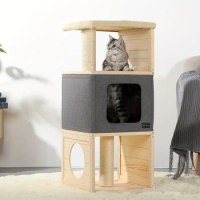 Modern Cat Tree With Scratching Post, Multi-Level Towers Cat Activity Tower