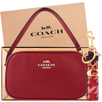 COACH 紅色JAMIE荔枝紋皮革手提包+COACH 紅色千鳥格紋PVC鑰匙圈