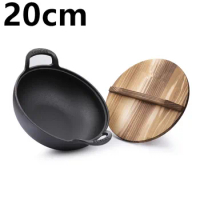 20cm Cast Iron Pot Uncoated Casserole Dish With Loop Handle Saucepan Heavy Braised Pot Dutch Oven Camping Cast Iron Grilling Wok