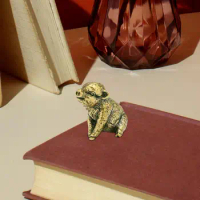 Pig Miniature Figurine Decorative Statue Copper Desktop Ornament, Chinese Feng Shui Decor for Table Bookshelf, New Year Gift