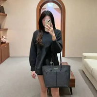 Tas MICHAEL KORS FRONT POCKET MK MONOGRAM DARK GREY BLACK TOTE BAG 100% ORIGINAL