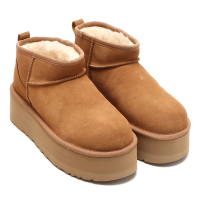 現貨 UGG Ultra Mini 厚底低筒雪靴 栗子棕 女 真皮羊毛一體短靴 保暖加絨休閒鞋 防潑水低幫雪地靴 1135092