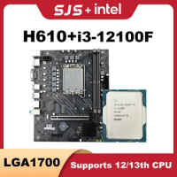 SJS H610M-VH Motherboards + New Intel I3 12100F Core CPU LGA 1700 H610 kit placa mae M.2 SATA M-ATX DDR4 2133/2400/2800/3200 64G