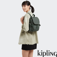 『猴子包』Kipling 軍綠老花格紋拉鍊掀蓋後背包-CITY PACK MINI