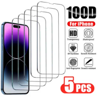 5Pcs Tempered Glass for IPhone 14 13 12 11 Pro Max Screen Protector for IPhone 12Mini 13Mini 15 Plus SE X XS XR 14Pro Glass Film