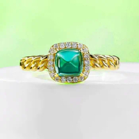 Live Streaming New S925 Silver Simulated Emerald 5 * 5 Sugar Tower Ring Daily Fashion Minimalist Style Niche Fashion