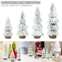 Artificial Mini Christmas Trees Pine Trees Sisal Trees with Wood Base Xmas Table Top Decor Winter Crafts Ornaments New Year Gift