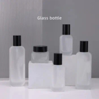6pcs 30/50g Cream Jar 30-120ml Lotion Pump Bottle High-end Glass Facial Cleanser Empty Container Refillable Portable Travel