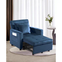 Convertible Sleeper Chair Bed 3 in 1, Adjustable Recliner,Armchair, Sofa, Bed, Flannel, Dark Blue, Single One