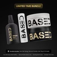 BASED Ultimate Straight/Wavy Hair Styling Bundle - Texture Powder Clay Pomade Sea Salt - Premium Non