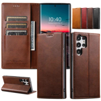 SUTENI Leather Wallet Flip Phone Case Cover For Samsung Galaxy S24 S23 S22 FE Ultra Plus A53 A54 A13 A14 A24 A34