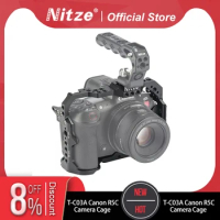 Nitze T-C03A Canon R5C Camera Cage for Canon EOS R5C/R5 Camera Protective Frame Rig with Cold Shoe Handle 1/4 3/8 Locating Holes