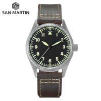 San Martin Pilot Titanium Military Enthusiast NH35 YN55 Automatic Mechanical Men Watch Leather Strap Waterproof Luminous SN0030T
