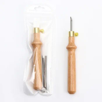 Embroidery Punch Needles Threader Wooden Handle Tools DIY Felting Needle Pen Cross Stitch Adjustable Knitting Sewing Accessories