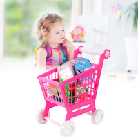 21 Pieces Shopping Cart Trolley with Pretend Food Accessories Grocery Store Cart Toys Shopping Cart Play Set for Children Kids