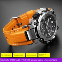 For Casio G-SHOCK MTG-B3000 Italian leather strap MTG B3000 Cowhide watch strap Modified Stainless steel Adapters Connector