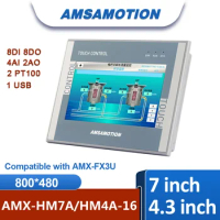 All-in-One Machine 7'' 4.3” Inch HMI+PLC AMX-FX3U Controller Ethernet Monitor 8DI 8DO 4AI 2AO 2PT100