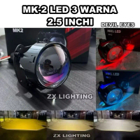 ￼Biled Mkl LED MK2 3 Warna Blue Lens 2,5inchi Plus Devil Lampu Projector mini
