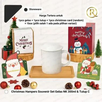 Christmas Hampers Souvenir Set Gelas Mug NK 300ml Dengan Tutup Gelas C Stoneware Keramik Dus Motif P