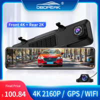 4K Car DashCam 3840*2160P DVR GPS Track WIFI APP Dual Lens Rearview Mirror HDR Night Vision Auto Video Recorder 2K Rear Camera