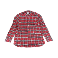 【BURBERRY 巴寶莉】BURBERRY內裡黑字LOGO棉質格紋7鈕釦長袖扣領襯衫(男款/紅)