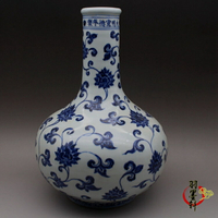 明 宣德青花 纏枝蓮紋天球瓶 景德鎮古玩古董陶瓷器仿古老貨收藏