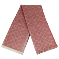 GUCCI 粉/淺粉色雙色條紋羊毛混紡長形圍巾