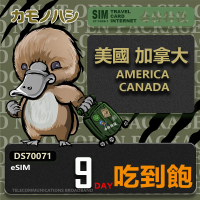 【鴨嘴獸 旅遊網卡】美加eSIM 9日 吃到飽上網卡 旅遊卡(美國 加拿大 上網卡)