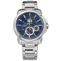SEIKO 精工 Premier 人動電能 萬年曆 防水 不鏽鋼手錶-藍色/43mm