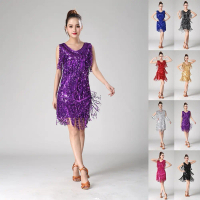 Váy Không Tay Tua Rua Kim Sa Sáng Bóng, Cổ Chữ V, Dành Cho Nữ, Quần Áo Latin Tango, Hàng Mới Về Gợi 