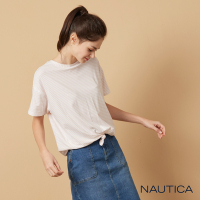 Nautica 女裝 經典條紋扭結短袖T恤-淺粉