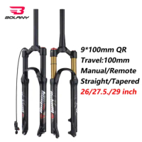 Bolany Bicycle Fork MTB Air Resilience Magnesium alloy Shock absorber suspension Straight Tapered Remote Manual 120mm front fork