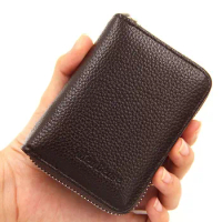 Genuine PU Leather Mens Wallet Credit Card Holder Blocking Zipper Pocket Men Bag Multicard Fashion Black Zipper Walet