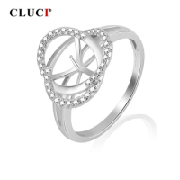 CLUCI Women 925 Sterling Silver Flower Ring Multiple Size Pearl Ring Mounting Silver 925 Zircon Women Gold Rings SR1056SB