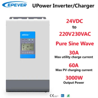 EPEVER Inverter 24VDC 220V230VAC 3000W With 30A Utility Charger And 60A MPPT Solar Charge Controller