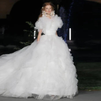 Fairy Style Women Bridal Dress White Ruffle Tulle Party Dresses Puffy Ball Gown Lush Extra Fluffy Wedding Gowns Layered