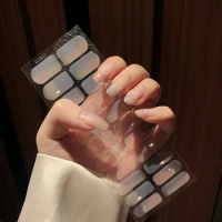 22Tips Semi-cured Gel Nail Sticker,French Line/Flower Nail Warps Sticker Full Cover Gel Nail Strips Sliders