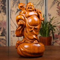 黃花梨木雕彌勒佛像送寶佛布袋如意笑佛實木雕刻紅木工藝品擺件1入