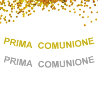1 set Custom Banner Glitter Gold Silver Banner Italian Prima Comunione For Kids First Holy Communion Party Decoration Banner