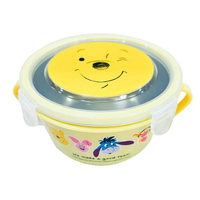 小禮堂 迪士尼 小熊維尼 兒童不鏽鋼雙耳餐碗附蓋 450ml (黃大臉款)