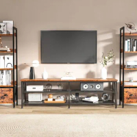 Modern Living Room Furniture Industrial TV Console Table with 3 Levels Open Storage Shelves for Living Room TV Cabinet
